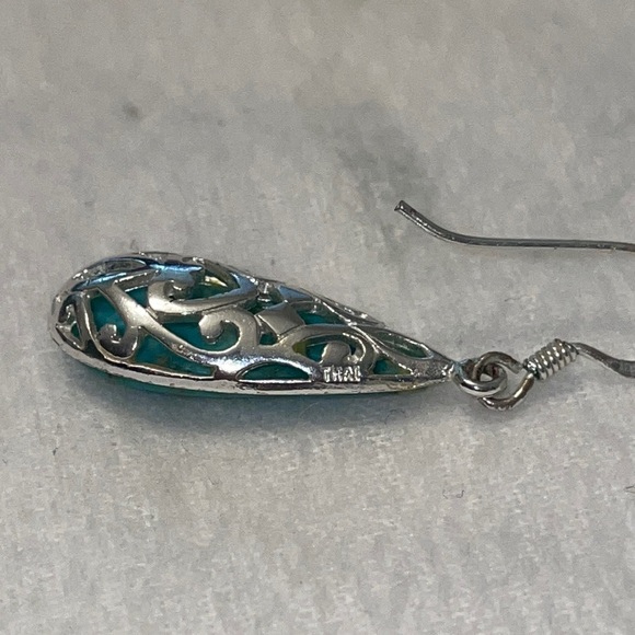 Turquoise Sterling Silver Filigree Drop Earrings - Picture 3 of 4